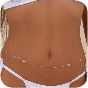 🆕 Women Gold Rhinestone Peal Back Chain Necklace Lingerie Waist Belly Jewelry